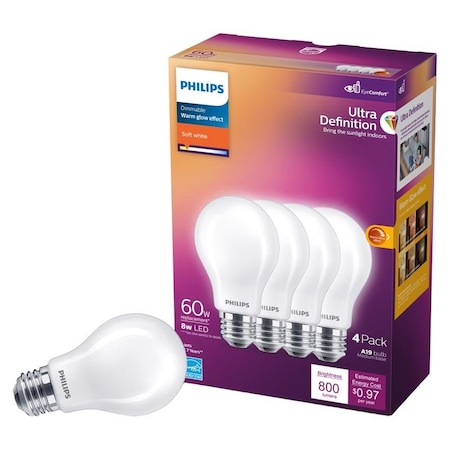Philips Philips Ultra Definition A19 E26 (Medium) LED Bulb Soft White 60 Watt Equivalence 4 pk 576116